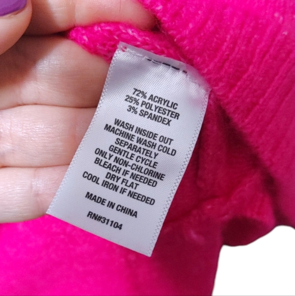 Crown & Ivy Bright Pink Balloon Sleeve Stretch Sweater Women's Plus Size 2XL - Picture 6 of 7